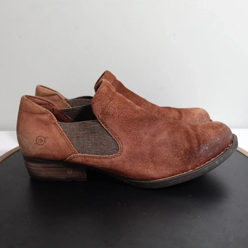 Born Suede Slip On Ankle Booties Women 8 Casual Brown Western Gorpcore Boho‎